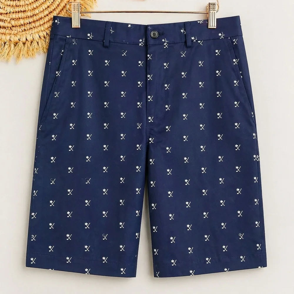 Walter Hagen NEW Perfect 11 Flat Front Palm Navy Blue Golf Shorts Mens SZ 30